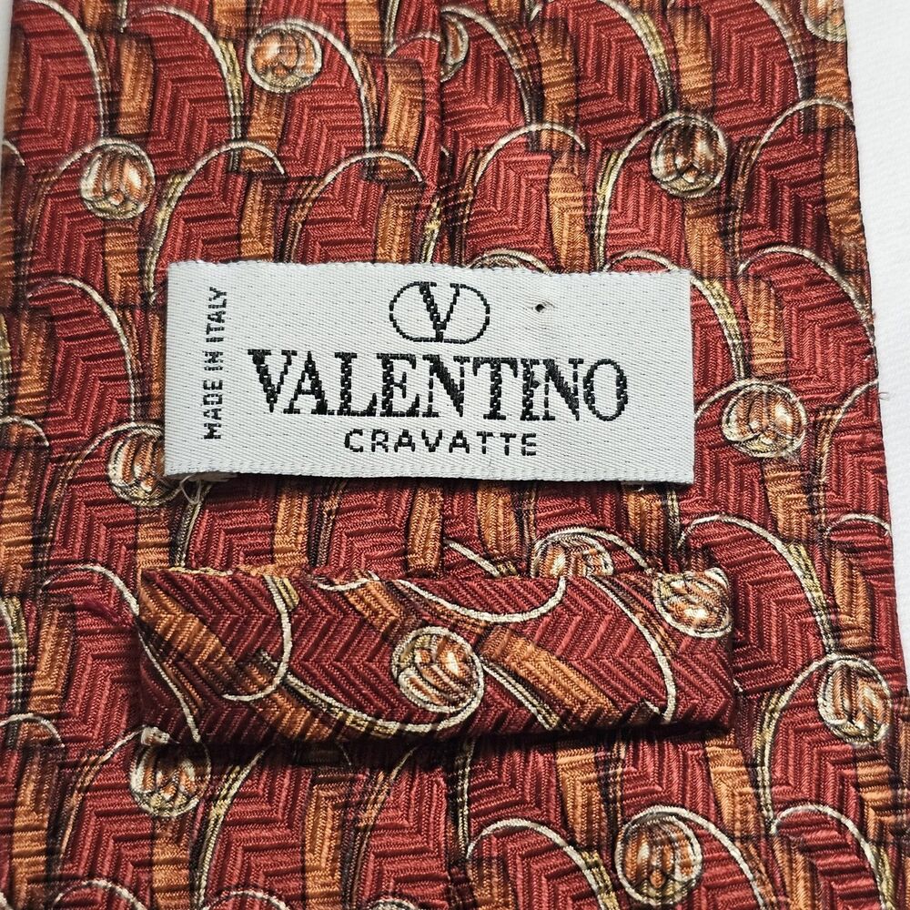 Vintage Valentino Cravatte Silk Necktie Made in Italy Red Orange Black Geometric
